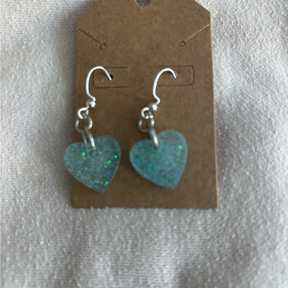 Sparkling Blue Heart Earrings